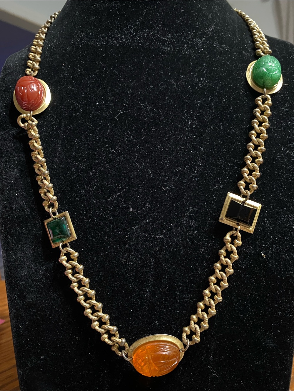 VTG Scarab Pendant Necklace with Peaking Glass